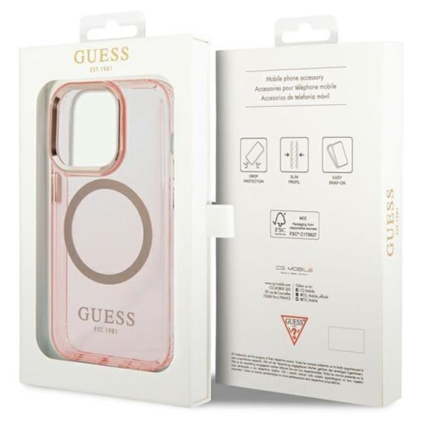 Guess iPhone 14 Pro Max Mobilskal MagSafe Gold Outline - Rosa