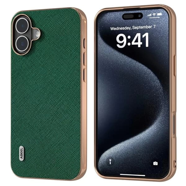 ABEEL Mobilskal till iPhone 16 Äkta Läder Electroplating - Grön Grön