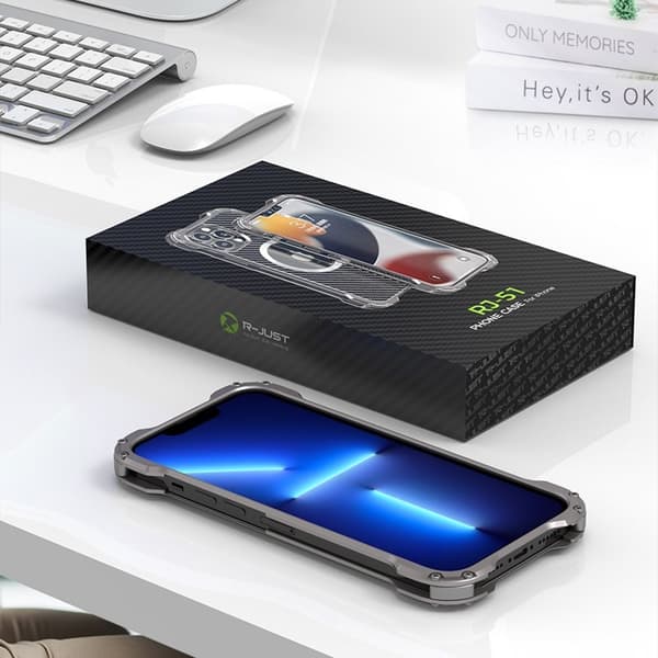 R-JUST Mobilskal till iPhone 13 Pro Max i Kolfiber och Aluminium - Grå