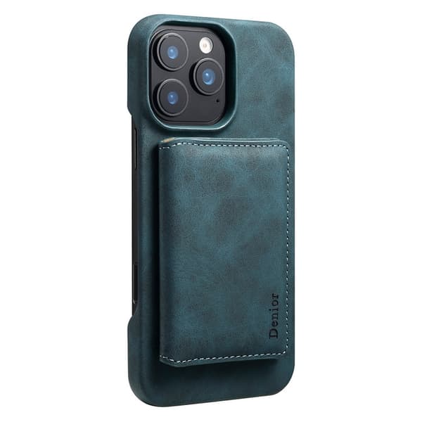 DENIOR D27 Mobilskal till iPhone 16 Pro Max Äkta Läder RFID Blå