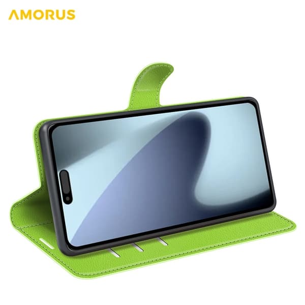 AMORUS iPhone 17 Konstläder Plånboksfodral Flipstativ Litchi - Grön Grön