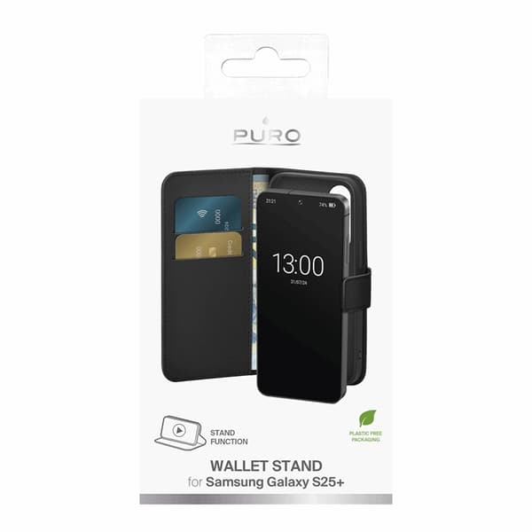 Puro Galaxy S25 Plus Plånboksfodral med Flip - Svart Svart