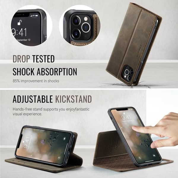 CASEME C49 Mobilskal till iPhone 11 Pro Max MagSafe RFID Läder Kaffe