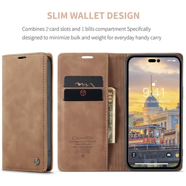 CASEME 013 Flip Plånboksfodral iPhone 14 Pro Max 6.7 tum Brun