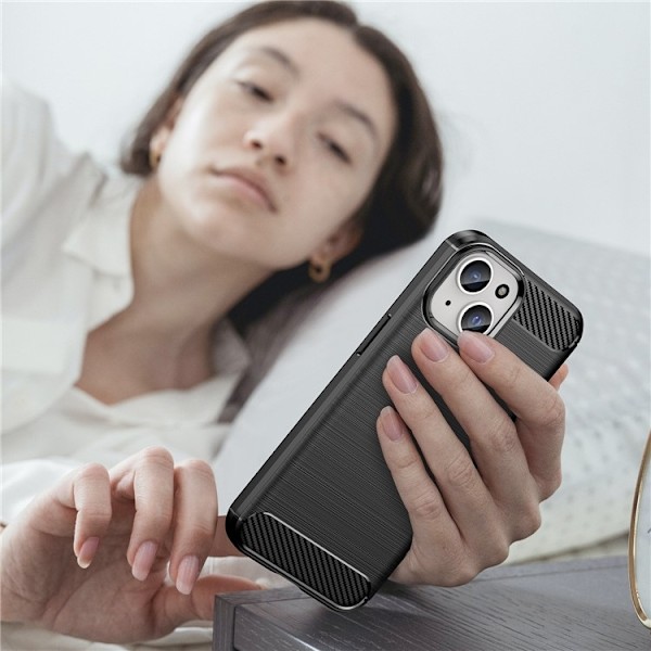 iPhone 15 Plus Mobilskal Carbon Fiber Brushed - Sort Black