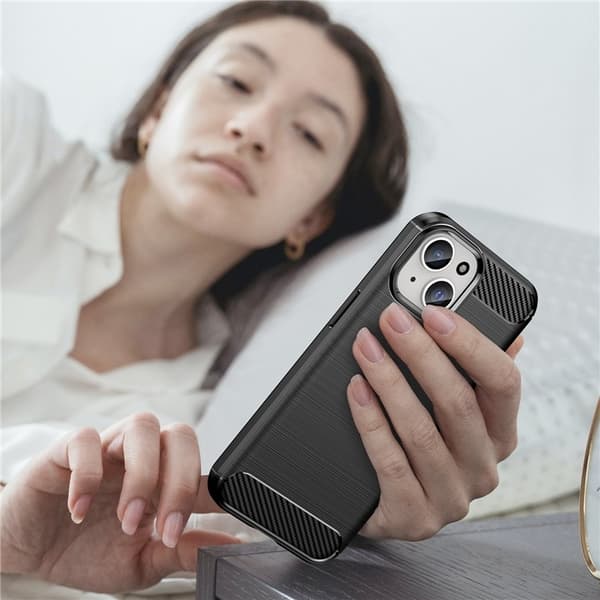 iPhone 15 Plus -puhelinkotelo hiilikuituharjattu - musta Black