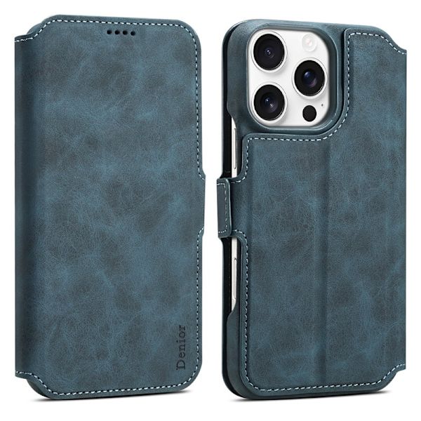 DENIOR B07 iPhone 16 Pro Plånboksfodral Konstläder + PC Magnetiskt Blå
