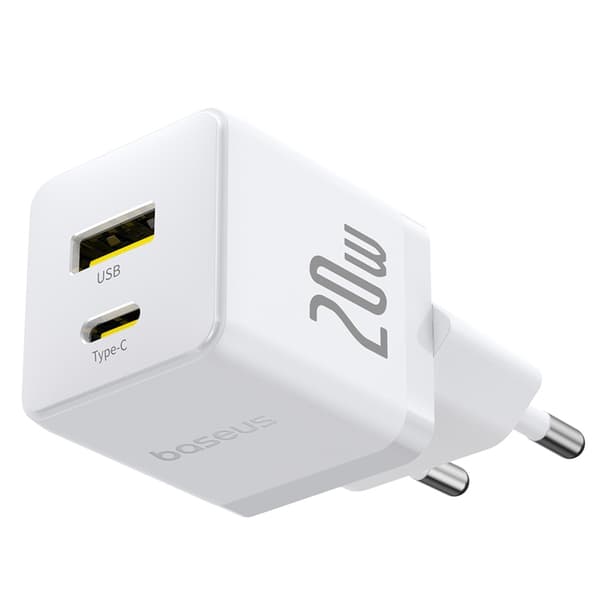 Baseus Snabbladdare USB-C - USB-A 20W Palm - Vit Vit