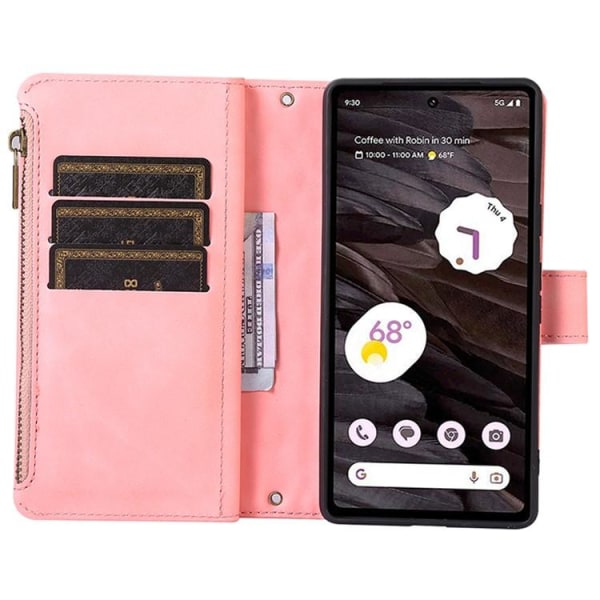 Google Pixel 7A Wallet Case Rhombus Imprint - vaaleanpunainen