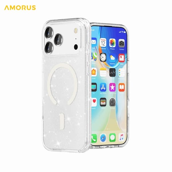 AMORUS Mobilskal till iPhone 17 Pro Max Magsafe Glitter Powder PC + TPU - Vit Vit