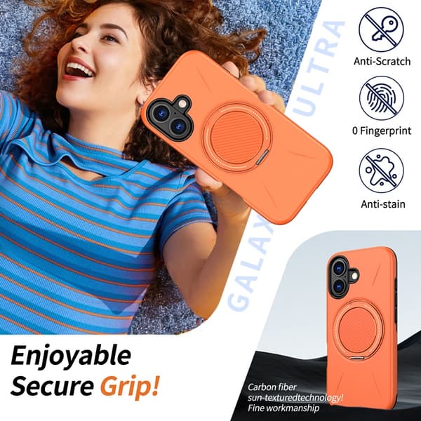 Mobilskal till iPhone 16 Plus MagSafe Rotating Kickstand TPU + PC Orange