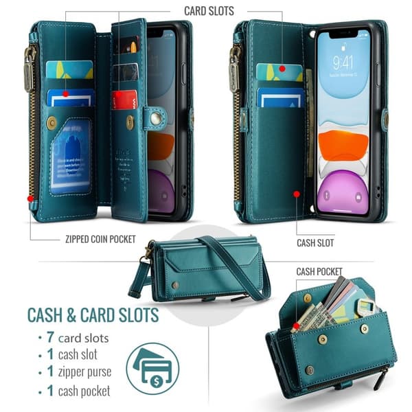 CASEME Plånboksfodral Konstläder för iPhone 11 med kortfack - Grön