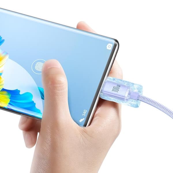 Baseus Crystal USB-A til USB-C Kabel 100W 2m - Lilla Lila