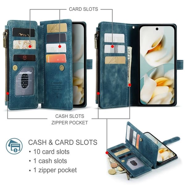 CASEME Konstläder Plånboksfodral för Google Pixel 9a med rem - Blå