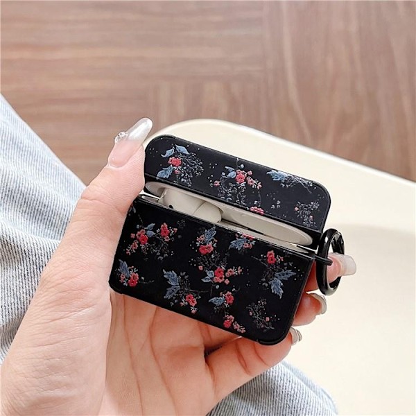 Airpods Pro 2 Skal TPU Läder Floral - Svart/Blå Svart