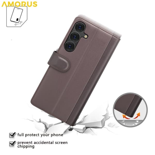 AMORUS Samsung Galaxy S26 Plånboksfodral Äkta Läder - Svart