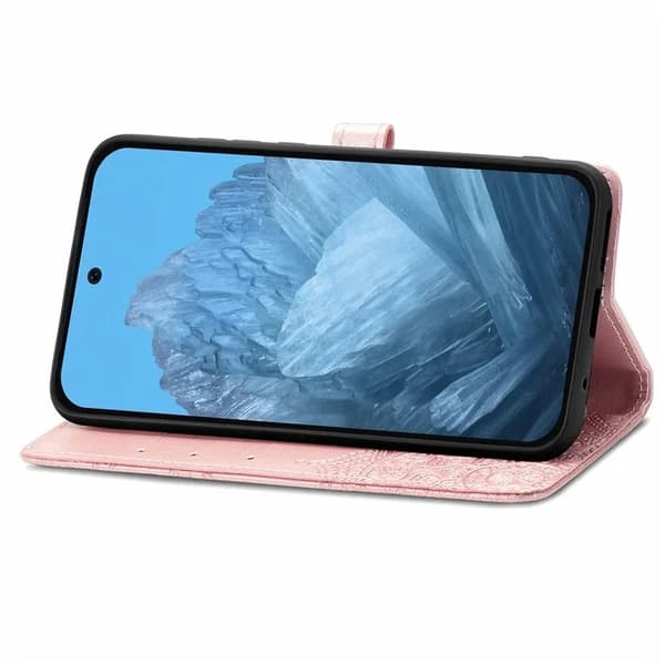 Google Pixel 10/10 Pro Konstläder Plånboksfodral Mandala Flower - Roséguld Roséguld