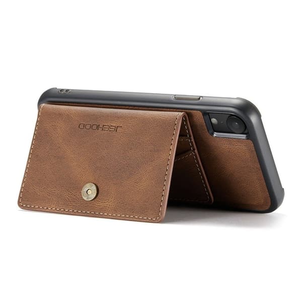 JEEHOOD iPhone XR Plånboksfodral med Ställ och Magnetisk Konstläder - Brun