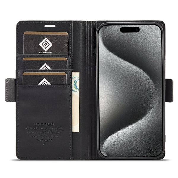 LC.IMEEKE iPhone 16 Pro Plånboksfodral Konstläder - Svart