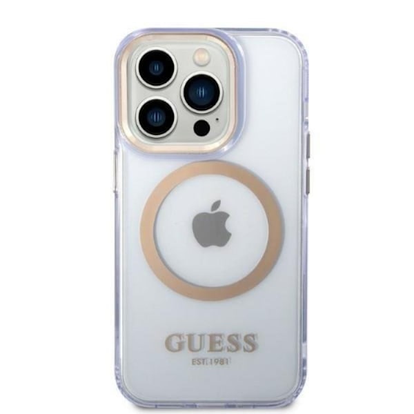 Guess iPhone 14 Pro Mobilskal MagSafe Guld Outline Translucent - Lila