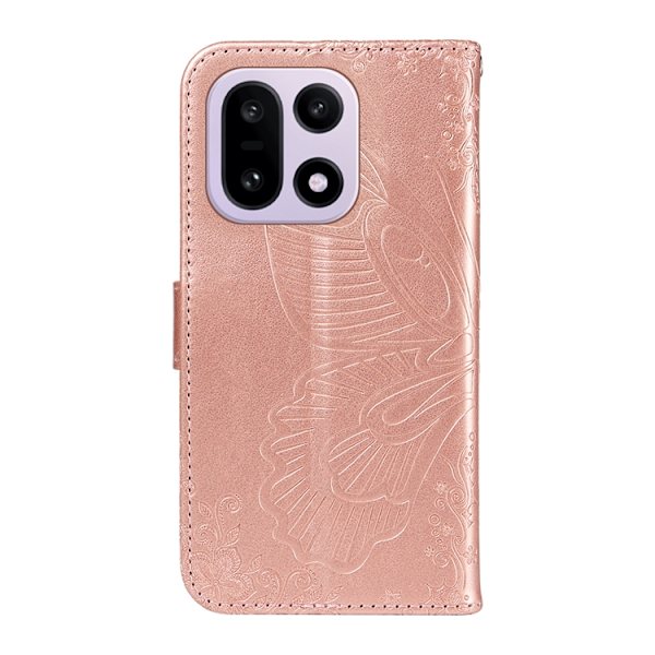 OnePlus 15 Plånboksfodral Butterfly Pattern Konstläder Roséguld