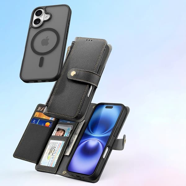 Dux Ducis iPhone 16 Plånboksfodral Lawa Läder - Svart Svart