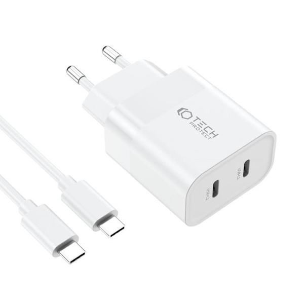 Tech-Protect Väggladdare Med Type-C Kabel - Vit
