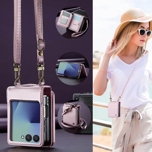 CASEME Galaxy Z Flip 7 Plånboksfodral RFID Blocking C22 - Rosa Rosa