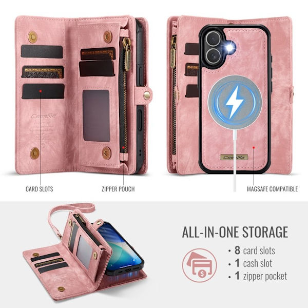 CASEME 008 iPhone 17 Plånboksfodral i Konstläder med - Rosa