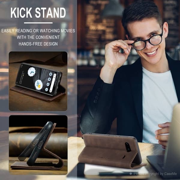 CASEME 013 Flip Konstläder Plånboksfodral för Google Pixel 7 5G - Brun