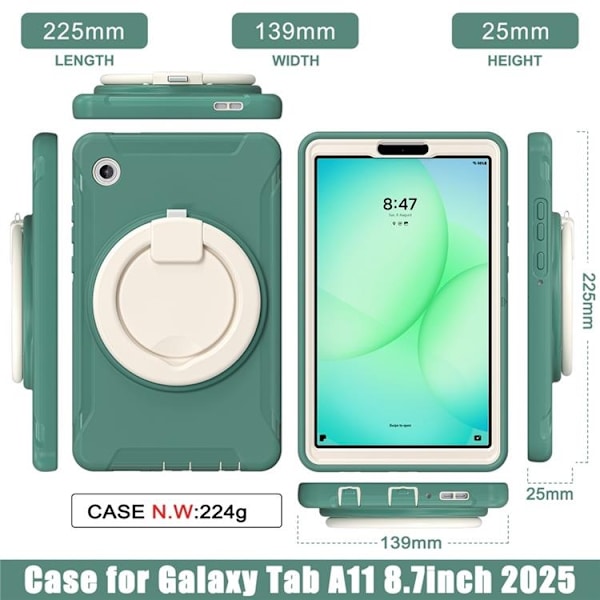 Mobilskal till Galaxy Tab A11 Rotary Kickstand Handle - Emerald Grön Grön