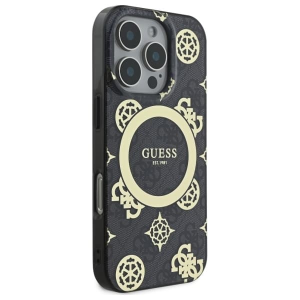 Guess telefontaske til iPhone 16 Pro Max MagSafe IML Peony På 4G - Sort Black