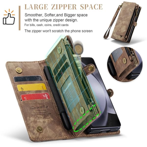 CASEME 008 Konstläder Plånboksfodral för Samsung Galaxy Z Fold6 5G - Brun