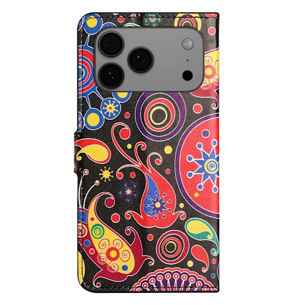 iPhone 17 Pro Max Konstläder Plånboksfodral Pattern Print - Maneter Svart
