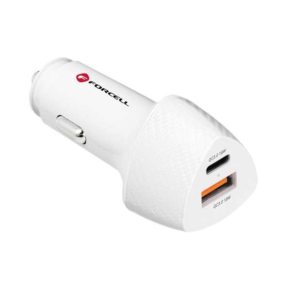 FORCELL billaddare USB-C 3.0 PD20W USB QC3.0 18W 5A vit