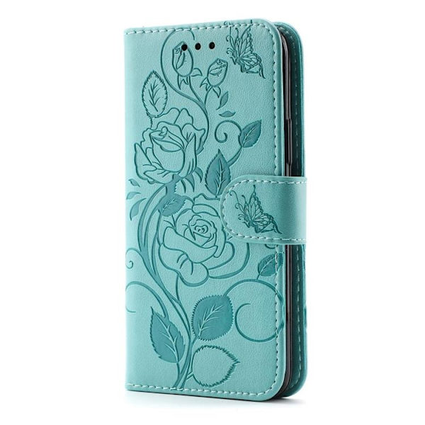 iPhone 14 Plus Plånboksfodral Imprinted Roses - Turkos Turkos