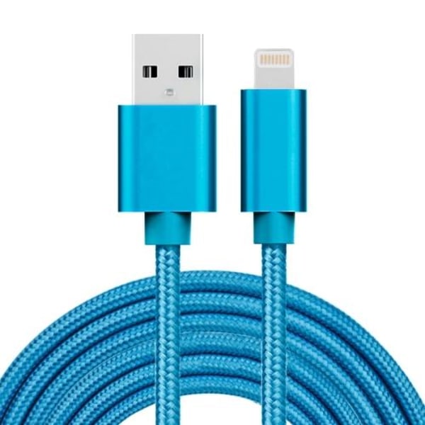 USB kabel Lightning kontakt för iPhone & iPad Blå/Nylon. 3m Blå