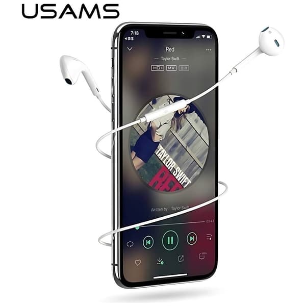 USAMS EP-24 Hörlurar Stereo Lightning iPhone 7–XS Max - Vit