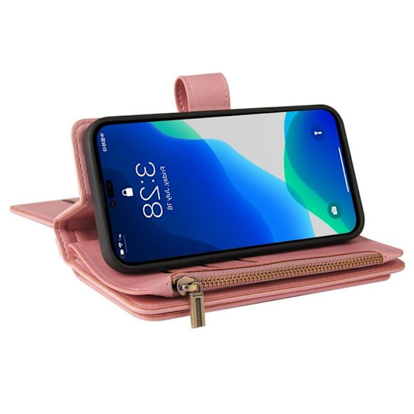 iPhone 14 Plus Plånboksfodral KT Zipper - Rosa Rosa
