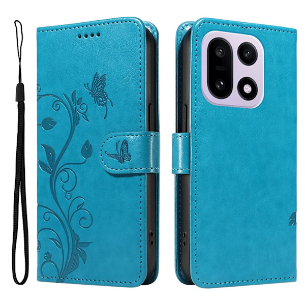 OnePlus 15 5G Plånboksfodral Flower Pattern Konstläder Blå