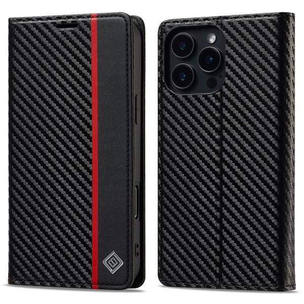LC.IMEEKE iPhone 16 Pro Max Plånboksfodral Konstläder - Svart