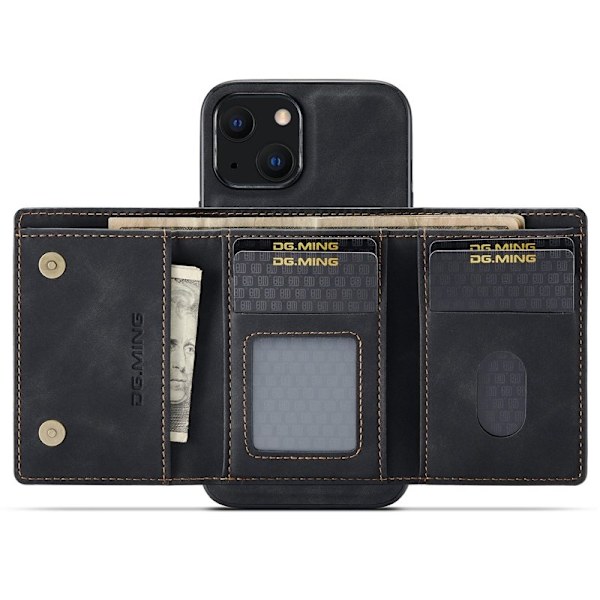 DG.MING Magnetiskt Konstläder Plånboksfodral iPhone 15 Plus - Svart