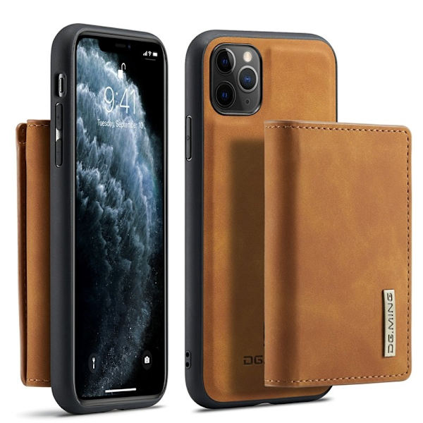DG.MING 2-in-1 Plånboksfodral med Ställ för iPhone 11 Pro Max - Brun