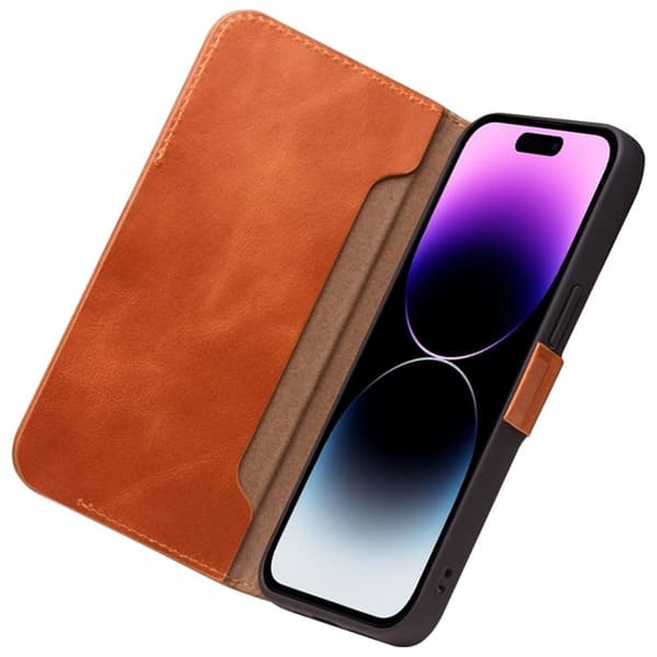 QIALINO iPhone 14 Plus Plånboksfodral Äkta läder - Brun Brun