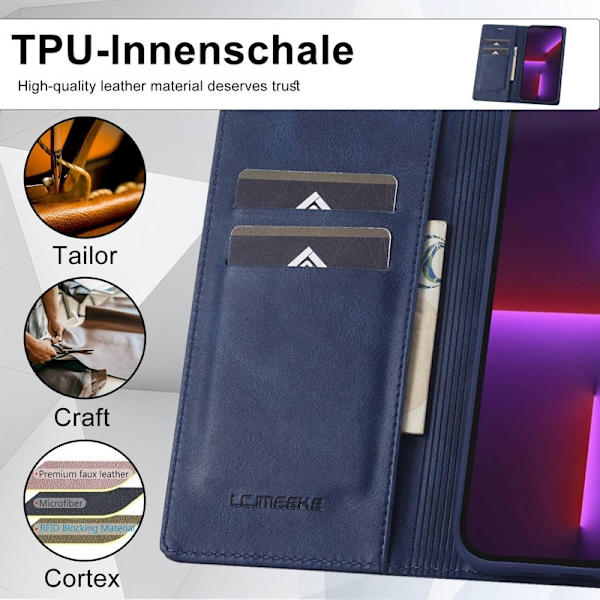 LC.IMEEKE iPhone 13 Pro Plånboksfodral - RFID Blocking - Konstläder - Blå