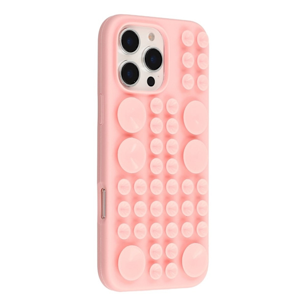 Mobilskal till iPhone 16 Pro Max Sugkopp Silikon med Tygfoder - Rosa Rosa