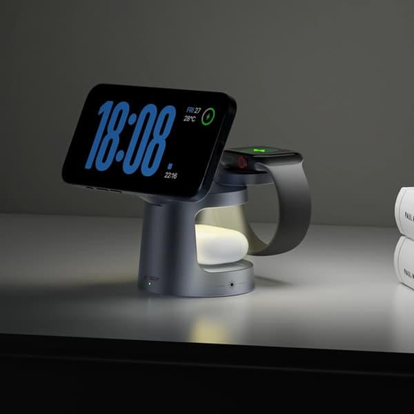 Tech-Protect Qi2 MagSafe Trådlös Laddare iPhone/Apple Watch/AirPods - Mörkgrå Grå