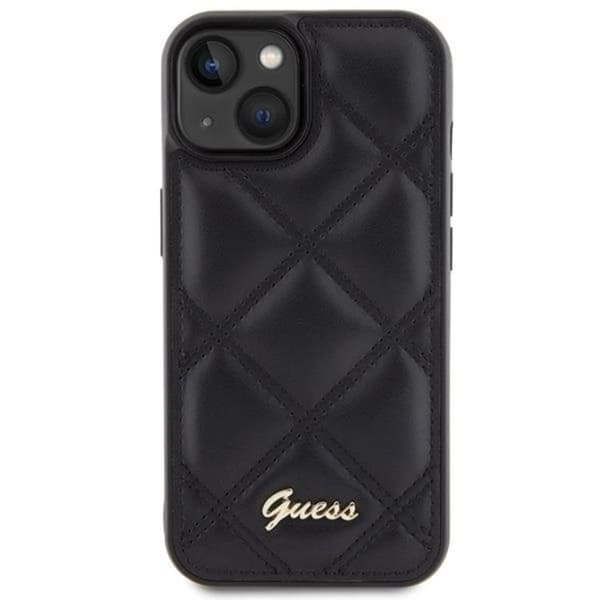 Guess iPhone 15 Mobilskal Quilted Metal Logo - Sort Black