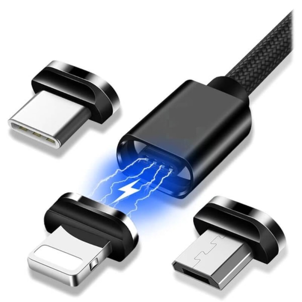 3-i-1 magnetkabel - USB-C, Lightning, MicroUSB - 1m - Sort Black 2096 |  Black | 28 | Fyndiq