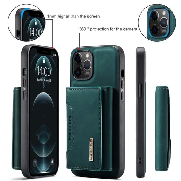 DG.MING M2 Series Plånboksfodral Konstläder med Ställ för iPhone 12 - Grön